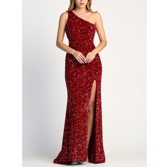 Red Sequin One Shoulder Side Slit Formal Prom Evening Dress 8 - Picture 1 of 4